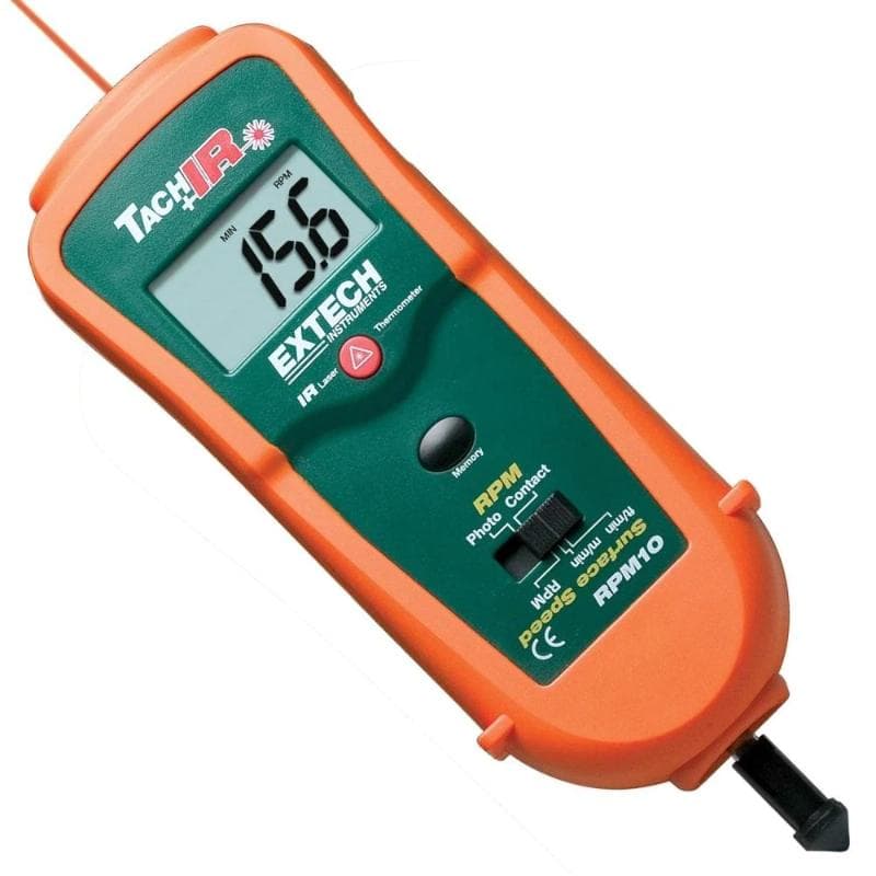 Extech – Photo/Contact Tachometer with Built-in InfraRed Thermometer – RPM10