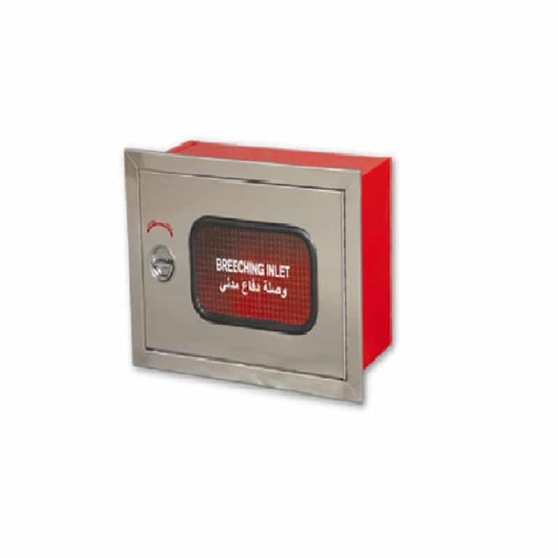 Recessed Type 4 Way Breeching Inlet Cabinet Single Door Wired Glass